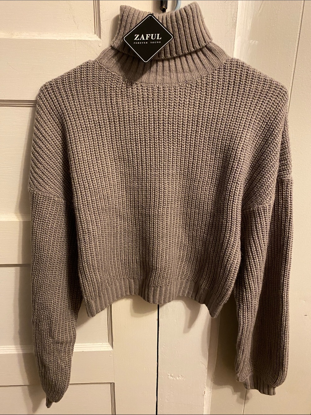 Zaful Taupe Cropped Turtleneck Knit Sweater